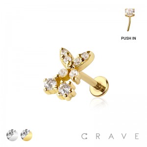 BUTTERFLY TOP THREADLESS (PUSH IN) 316L SURGICAL STEEL LABRET SET